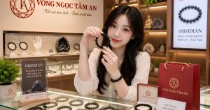 Đá Obsidian giá bao nhiêu - vòng đá Obsidian đen tự nhiên tại showroom Vòng Ngọc Tâm An